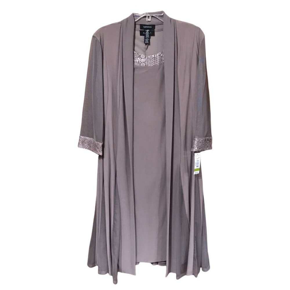 R&M Richards Women's 2pcs Set Taupe Shift Dress, Knee Length, Size 14